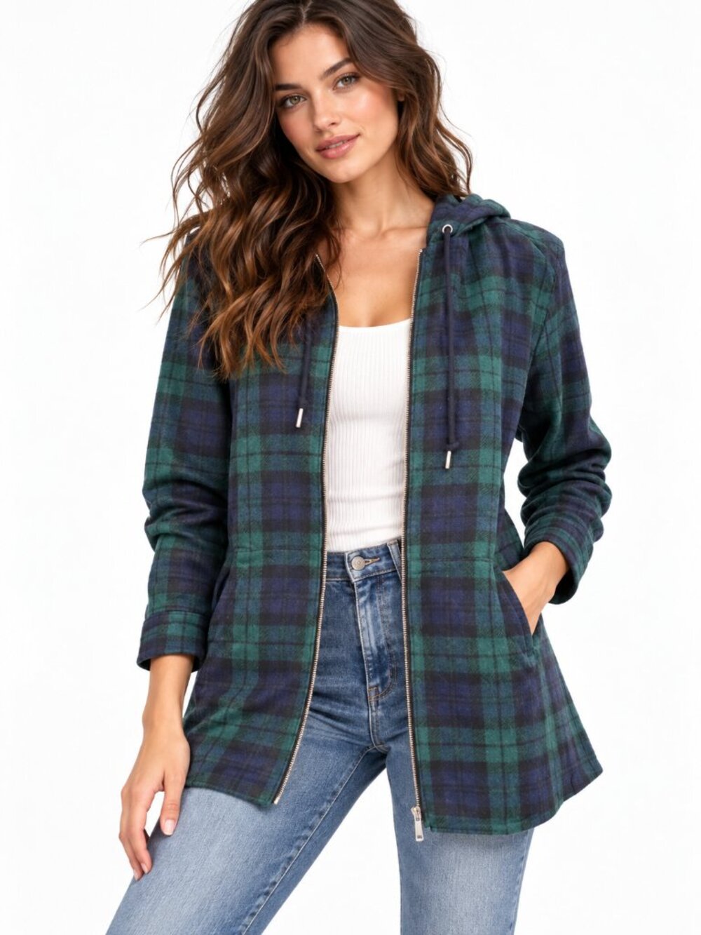 PENDLETON Black Watch Tartan Plaid Wool Hoodie Jacket XS